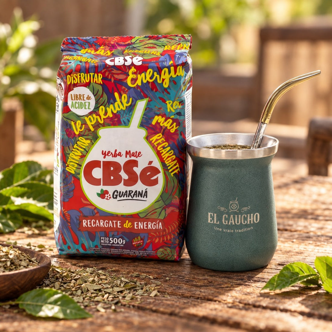 Pack Gaucho Salta : les produits du pack mis en scène, yerba maté El Gaucho