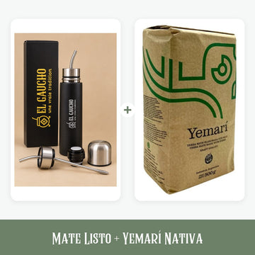 Le Mate Listo, thermos 500 ml avec bombilla intégrée, et la yerba Yemarí Nativa 500 g