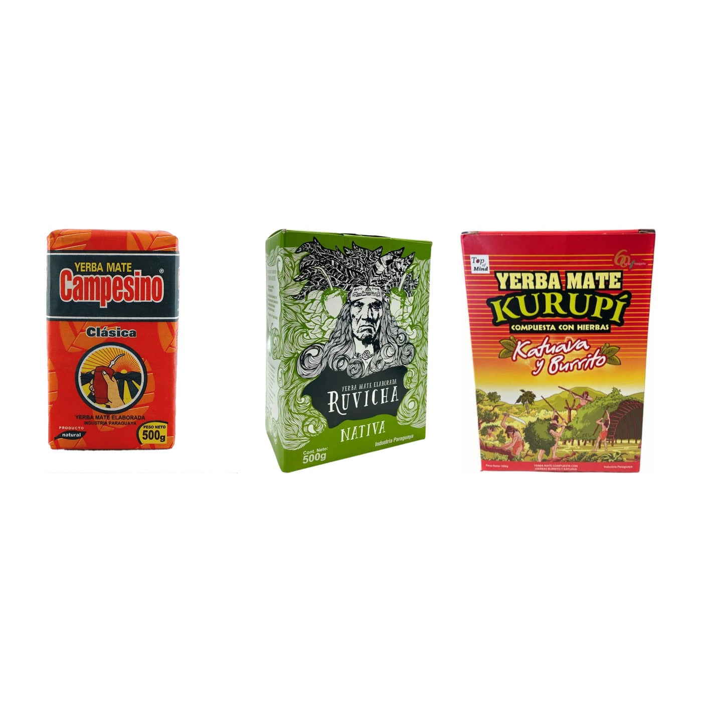 Pack Paraguay — Campesino Clásica, Ruvicha Nativa & Kurupi Katuava (1,5 kg) — les paquets inclus dans le pack