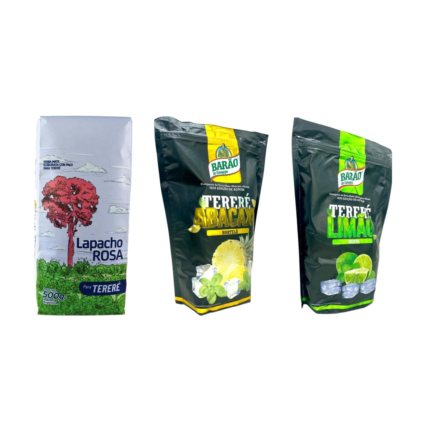 Pack Tereré — Lapacho Rosa Tereré, Barão Ananas & Menthe, Barão Citron & Menthe (1,5 kg) — les paquets inclus dans le pack