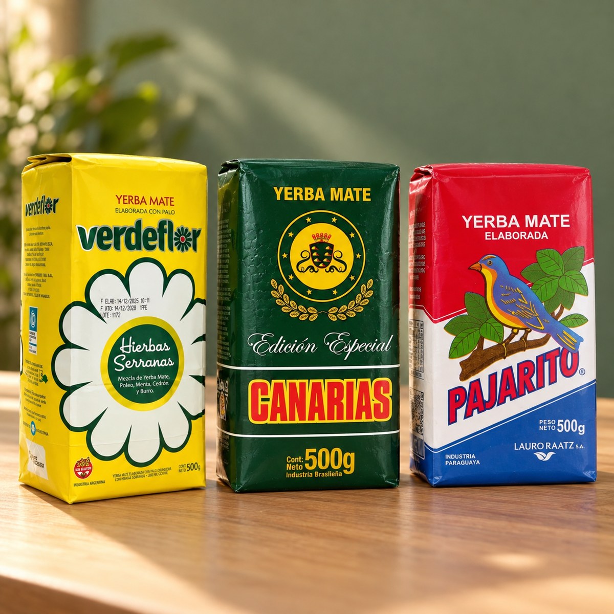 Pack Tour d'Amérique du Sud mis en scène : Verdeflor Hierbas Serranas, Canarias Edición Especial et Pajarito Tradicional, 3 × 500 g