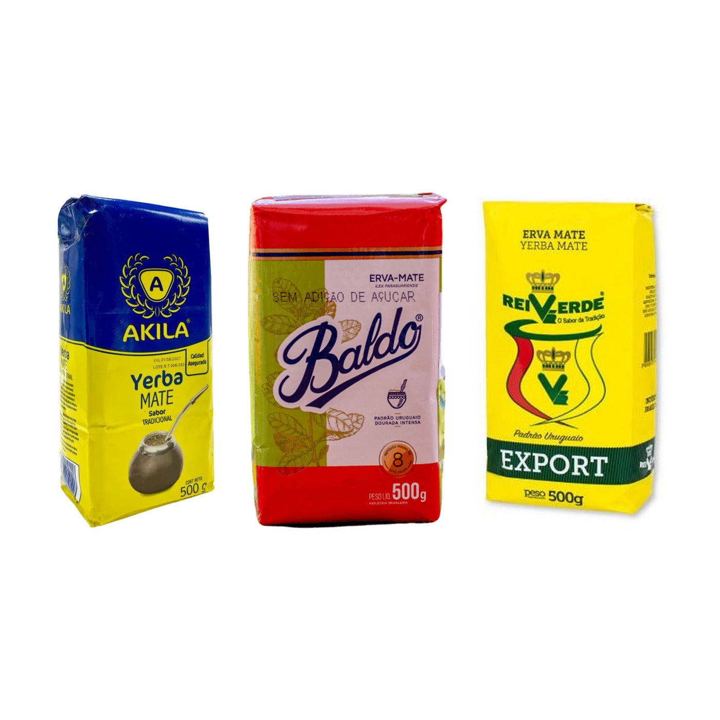 Pack Uruguayen — 3 Yerbas PU-1 : Akila, Baldo & Rei Verde (1,5 kg) — les paquets inclus dans le pack