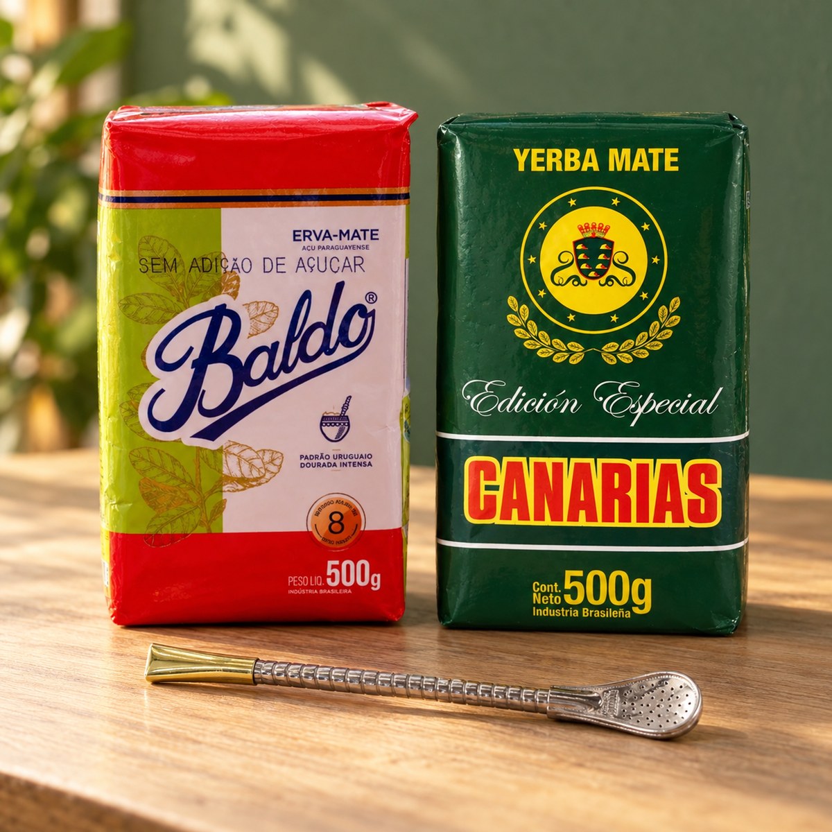 Pack Uruguayen mis en scène : yerba Baldo Tradicional 500 g, Canarias Edición Especial 500 g et bombilla Pico de Rey