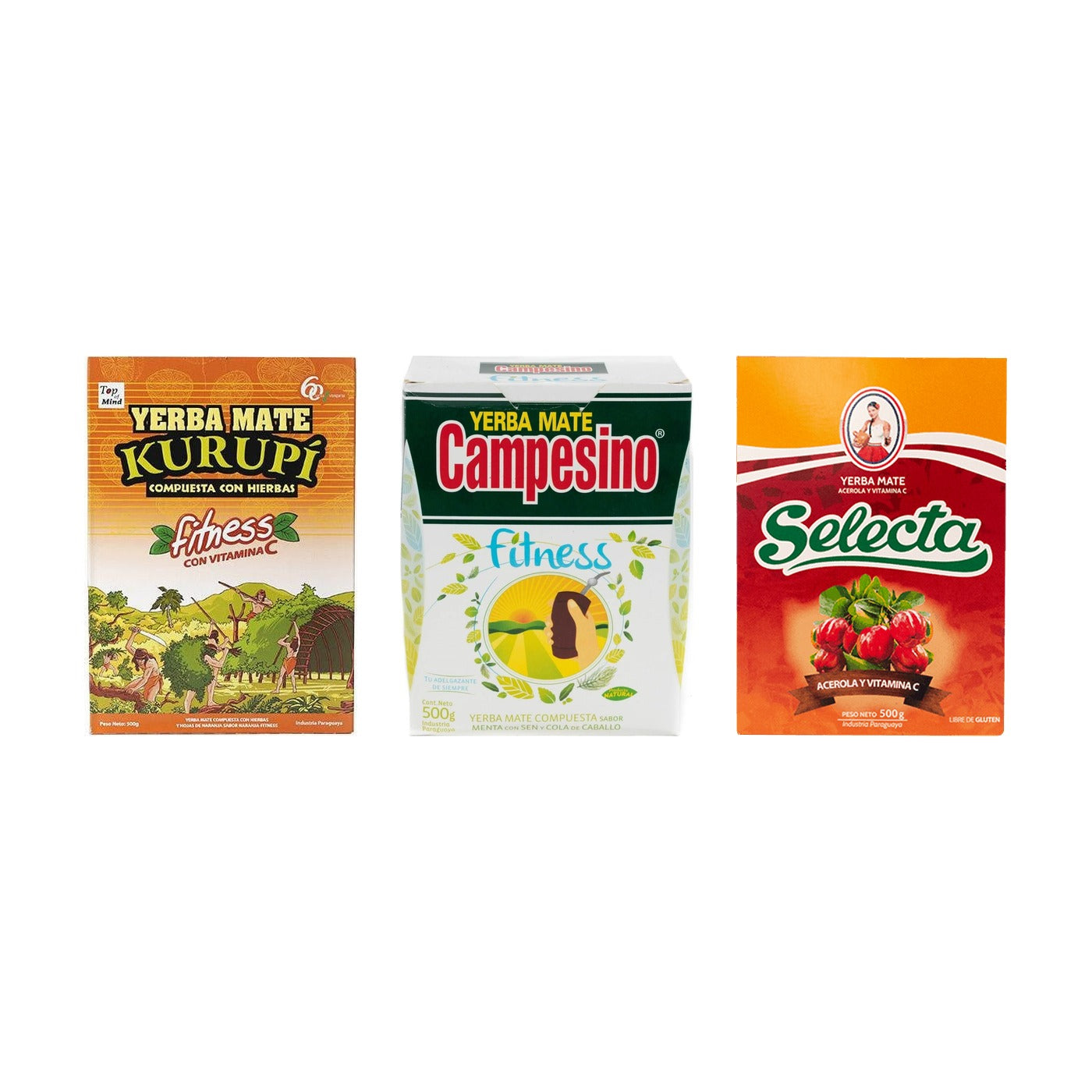 Pack Vitamine C — Kurupi Fitness, Campesino Fitness & Selecta Acerola (1,5 kg) — les paquets inclus dans le pack