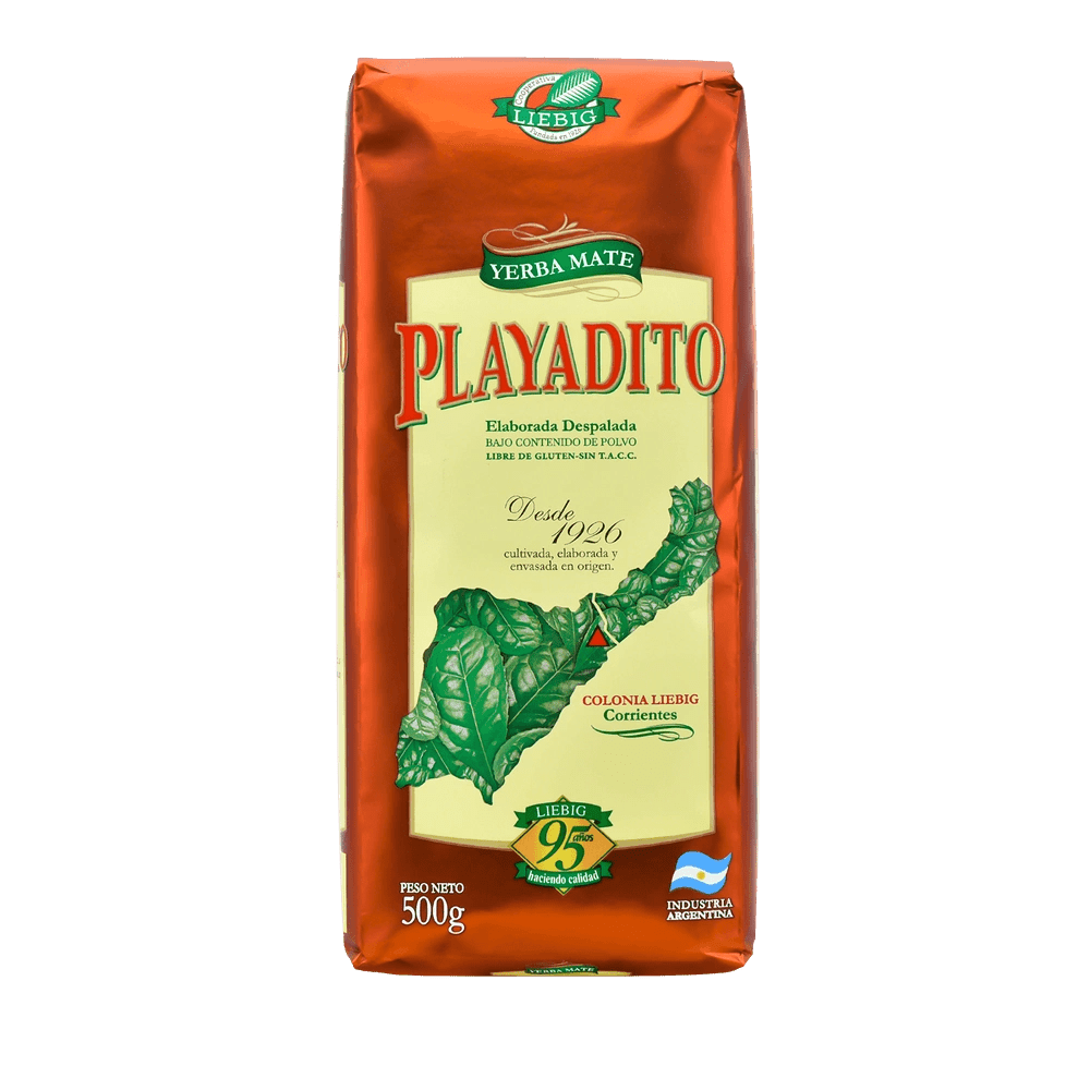 Paquet de yerba mate Playadito Despalada 500g, yerba mate argentine sin palo avec emballage bordeaux de la Coopérative Liebig