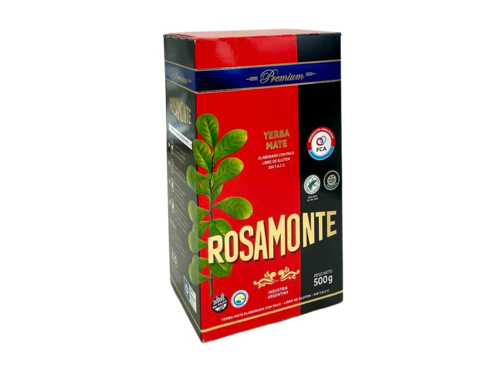 Paquet de yerba maté Rosamonte Premium 500 g, élaborée avec palo, sans gluten