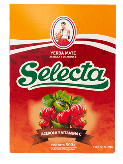 Paquet de yerba mate Selecta Acerola et Vitamine C 500g, yerba mate paraguayenne aromatisée à l'acérola de Bella Vista