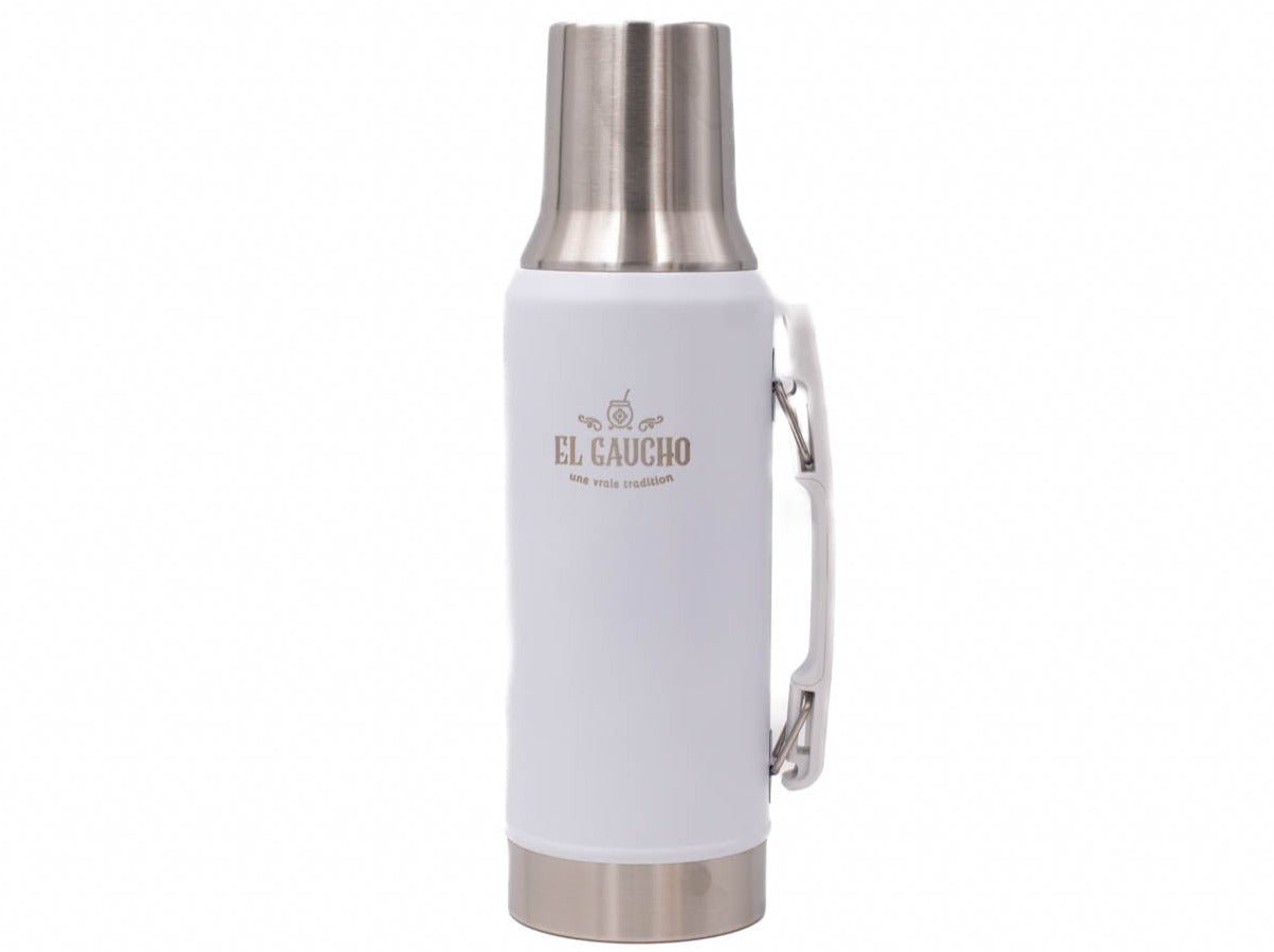 Thermos Gaucho Tradition blanc 1,2 L – vue de face avec anse.