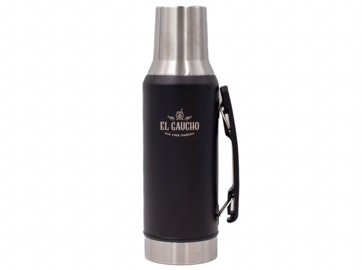 Thermos Gaucho Tradition noir 1,2 L – vue de face avec anse.