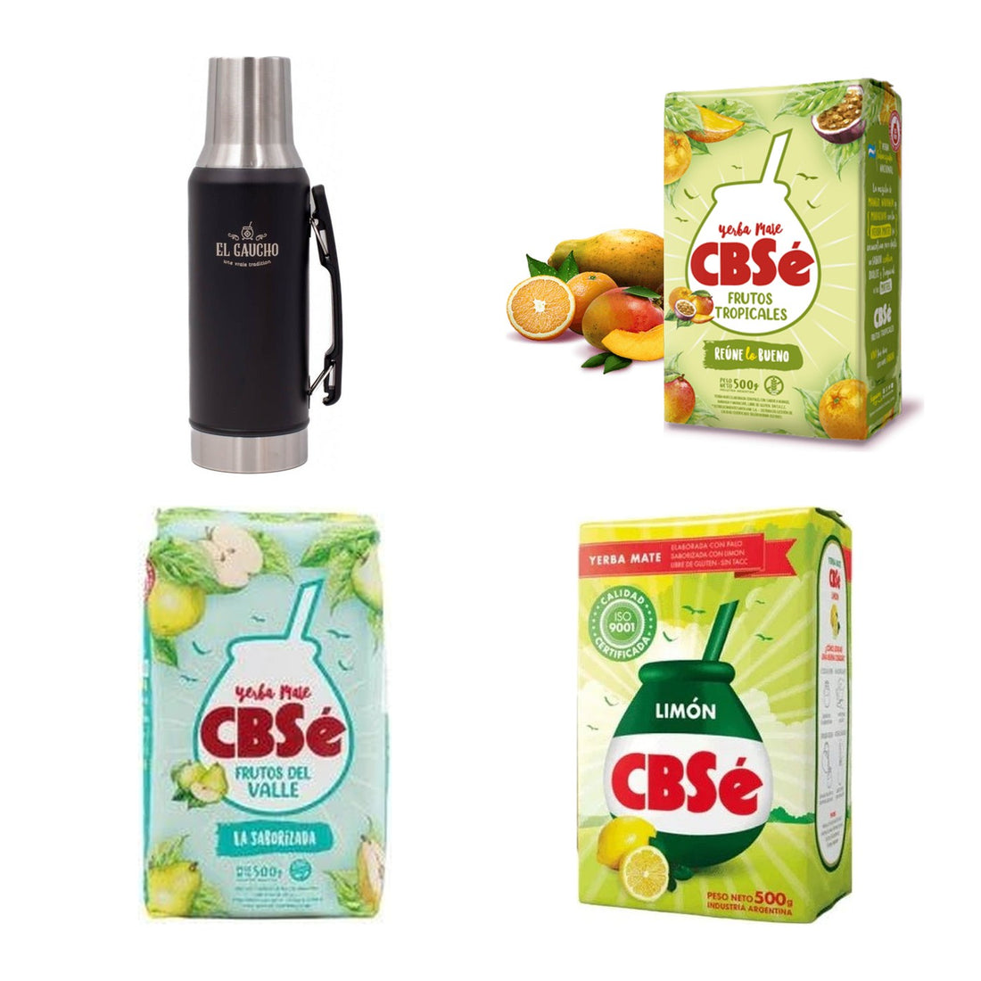 Thermo Gaucho 1,2 L noir en acier inox et trois yerbas mate aromatisée, pack complet