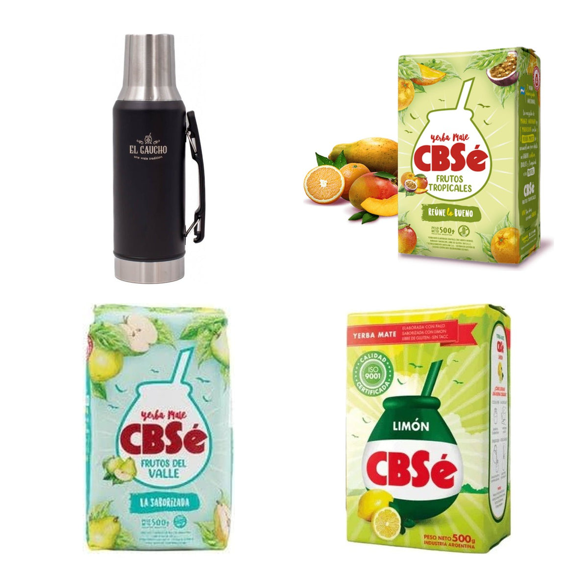 Thermo Gaucho 1,2 L noir en acier inox et trois yerbas mate aromatisée, pack complet