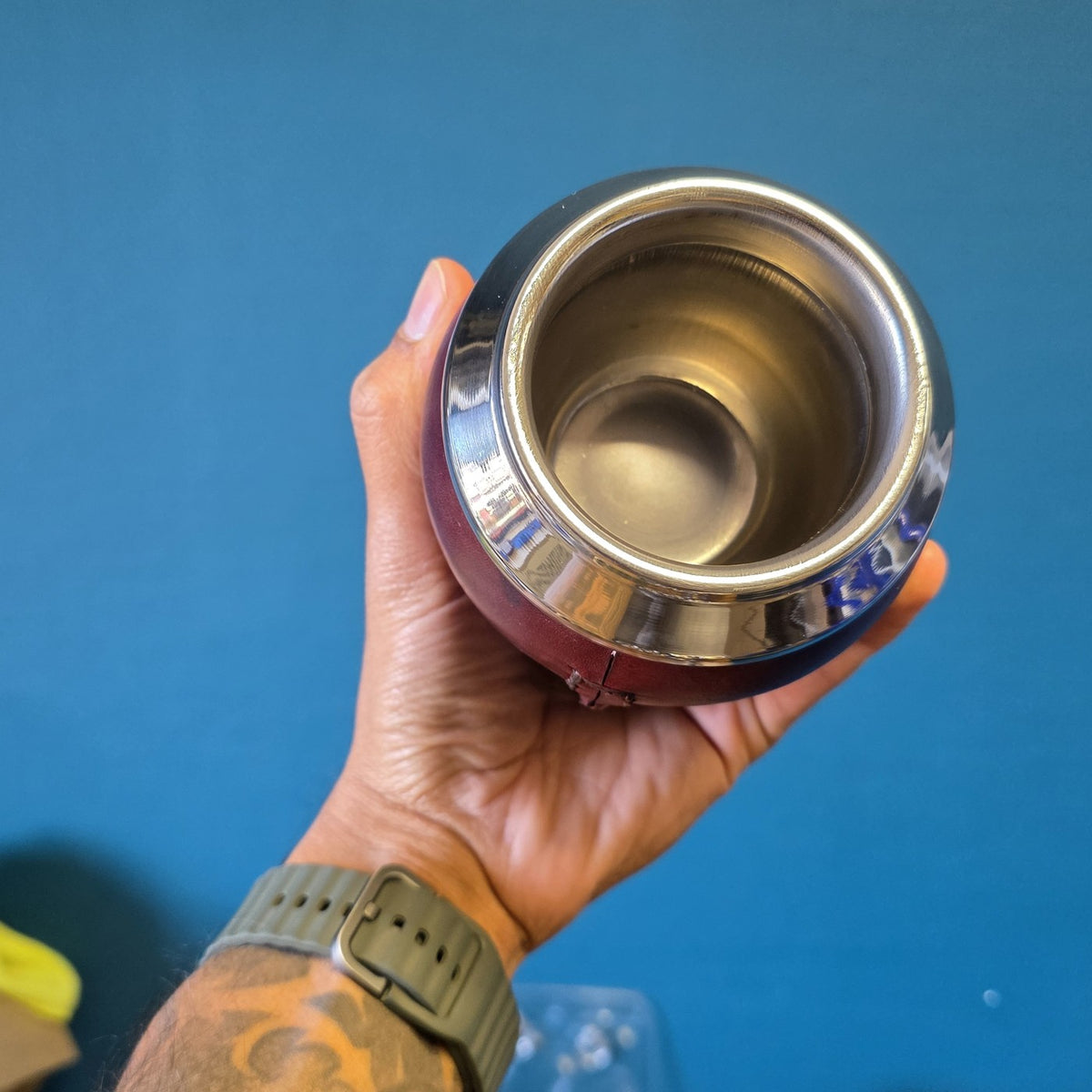 Intérieur inox du Maté Torpedo Deluxe borravino, vue de dessus
