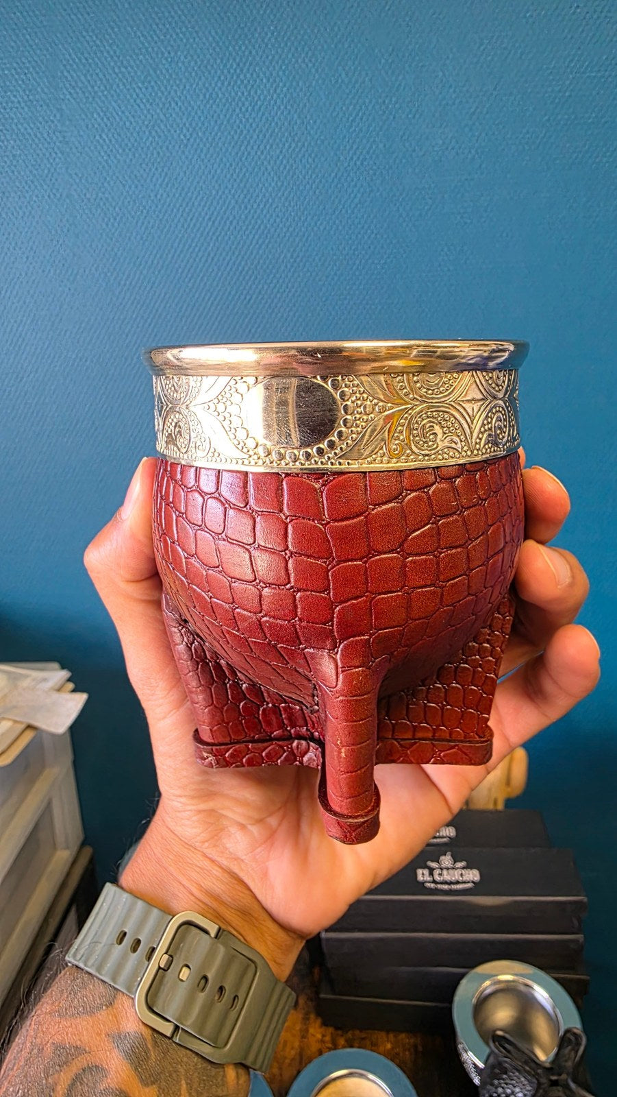 Combo Maté Impérial Deluxe Croco Abstrait borravino avec Thermo Gaucho Blanc 1,2 L et bombilla inox