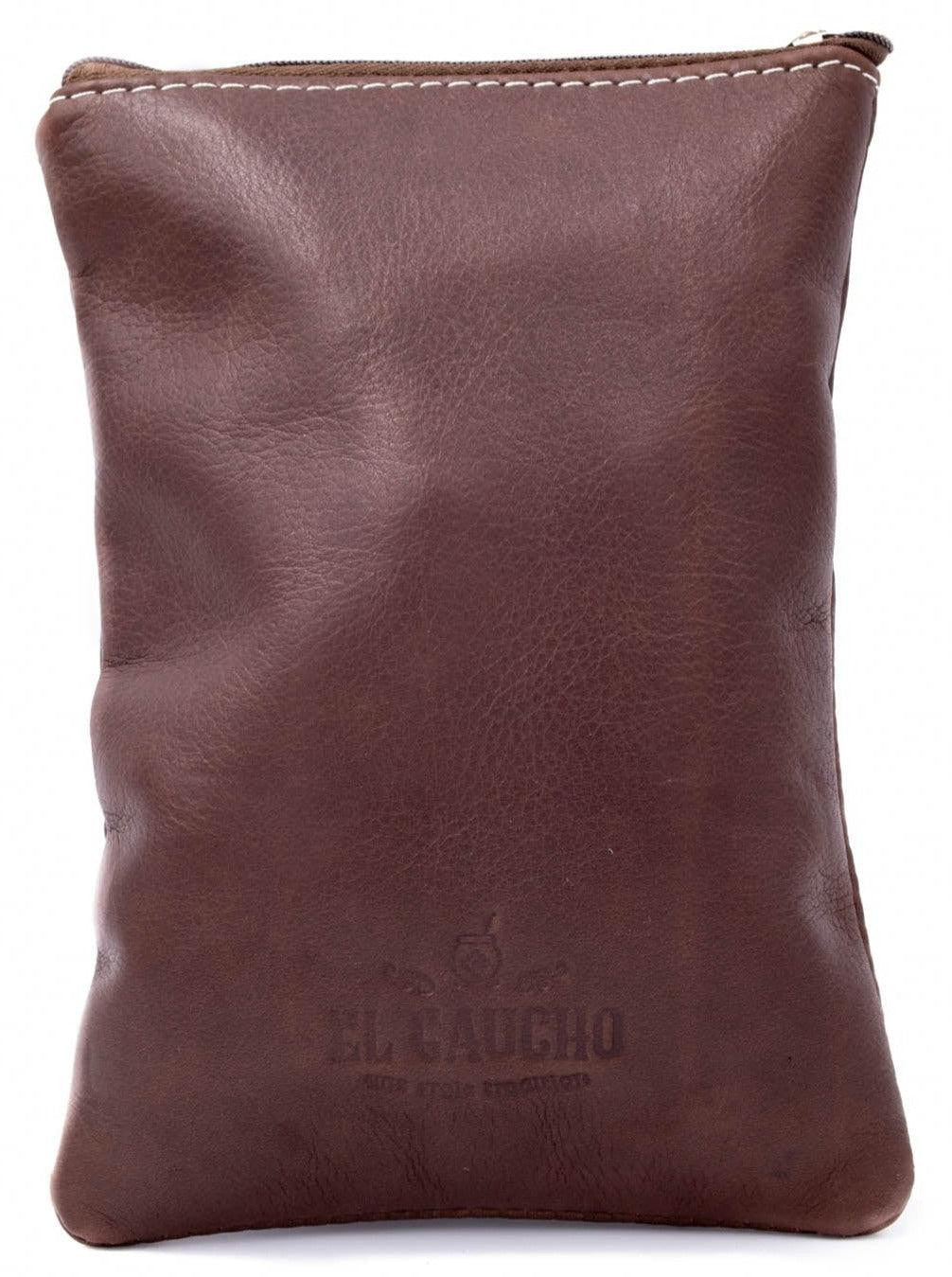 Yerbero Gaucho Tradition en cuir bridé marron rustique sac pour yerba maté