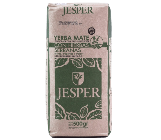 Paquet de 500g Jesper Yerba Mate con Hierbas avec Menta, Peperina et Poleo, herbes serranas de Córdoba, libre de gluten, produit de Misiones Argentine