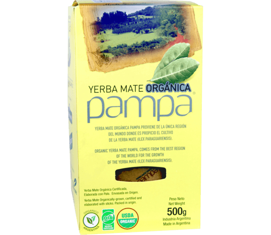 Paquet de yerba mate Pampa Orgánica 500g, yerba mate biologique argentine certifiée sans fumée de la coopérative Monte Carlo