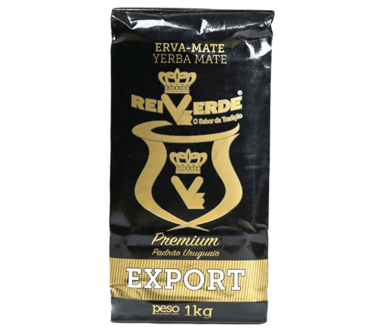 Paquet noir de yerba mate Rei Verde Export Premium PU1 disponible en 500g et 1kg, yerba mate uruguayenne premium haute intensité du Brésil