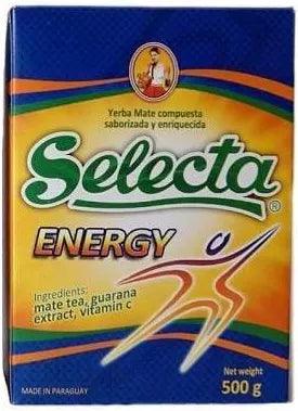 Paquet de Yerba Mate Selecta Énergie 500g avec guarana, stimulant naturel, idéal pour une énergie accrue et une saveur exotique