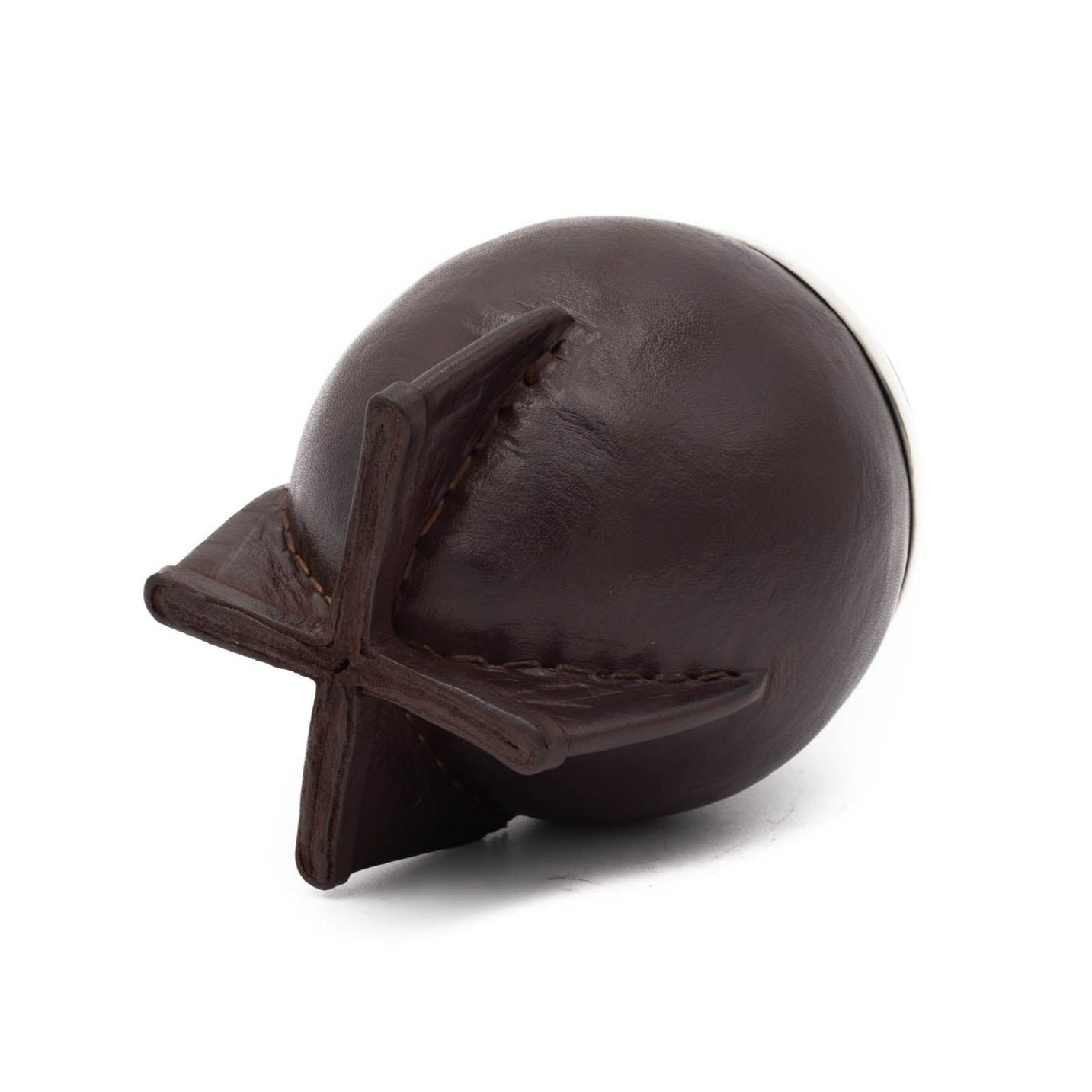 calebasse torpedo marron couchée, vue de la base métallique