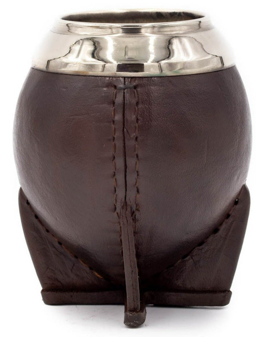 calebasse torpedo uruguayenne classique en cuir marron, virole métallique