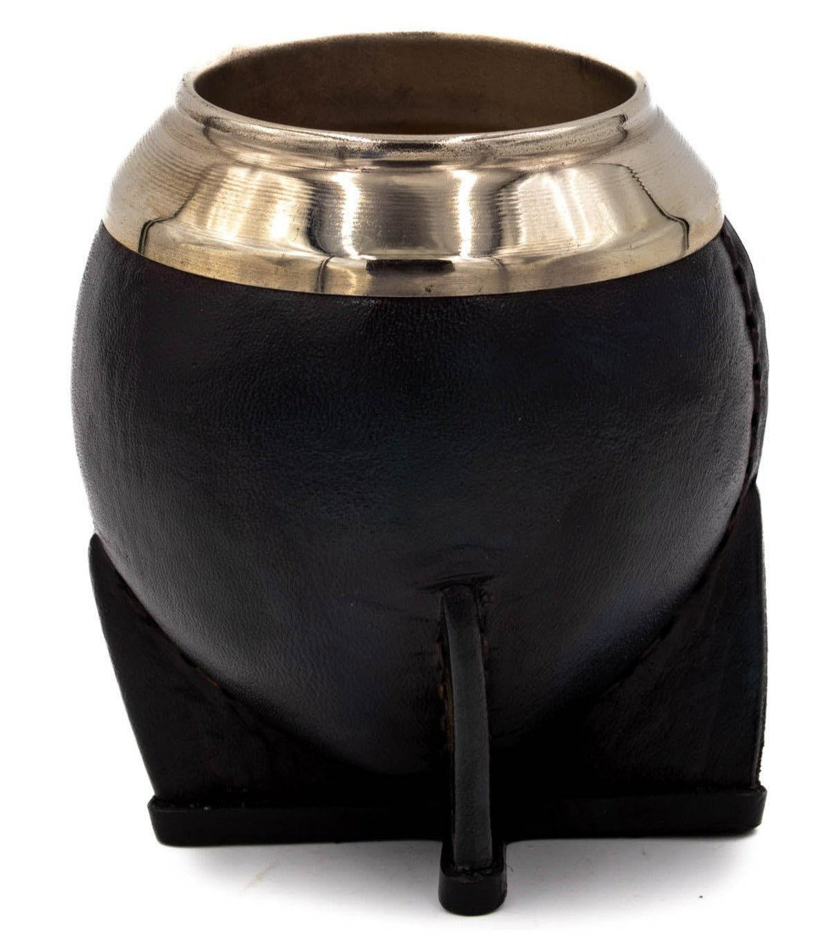 calebasse torpedo uruguayenne classique en cuir noir, virole métallique